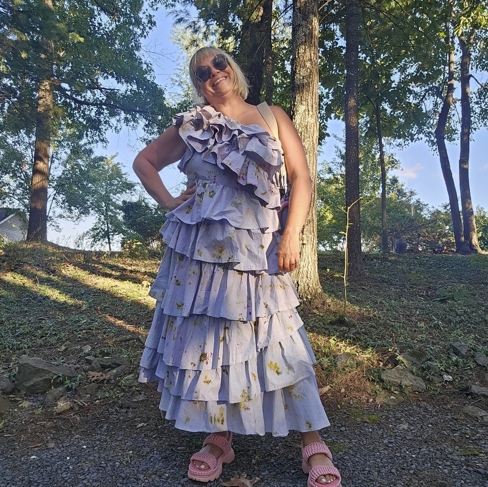 Remixed Ulla Johnson Tiered One Shoulder Cotton Ruffle Gown Size 16 - Picture 7 of 8